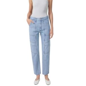 Agolde Cooper Cargo Style Jeans Rank Light Blue Wash Denim Ankle